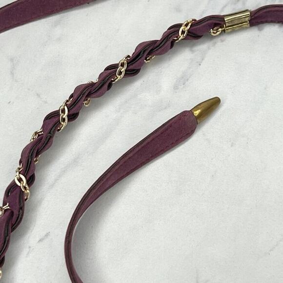 Purple Faux Suede Gold Tone Chain Woven Tie Belt One Size OS - Picture 9 of 12